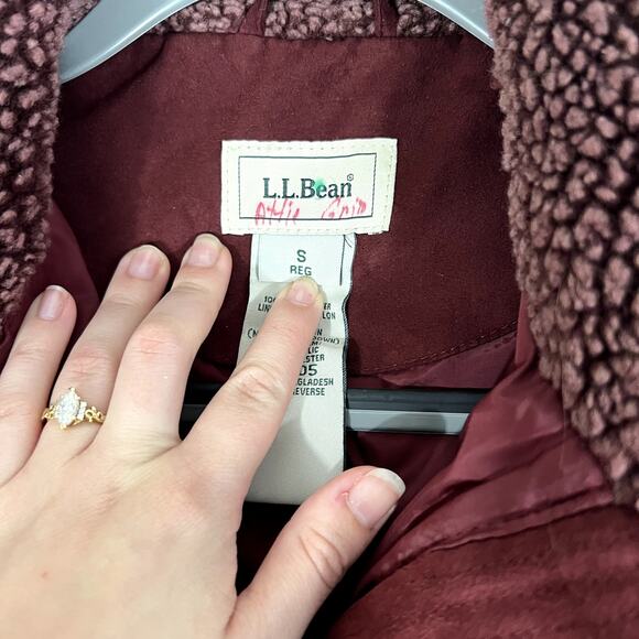 LL Bean Long Parka Goose Down Jacket Suede Quilted Women's S Burgundy Sherpa - Picture 5 of 11